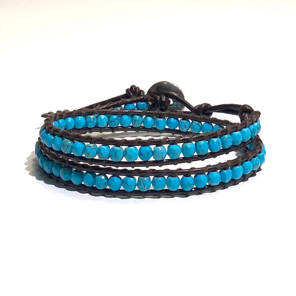 Turquoise Bead + Brown Leather with 925 Silver - Spirit Wrist Rise - Spirit Wrist