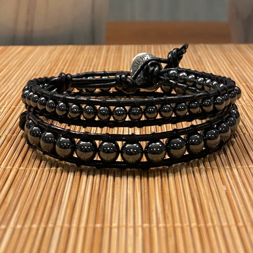 Black Hematite + Black Leather with 925 Silver - Spirit Wrist Orion - Spirit Wrist