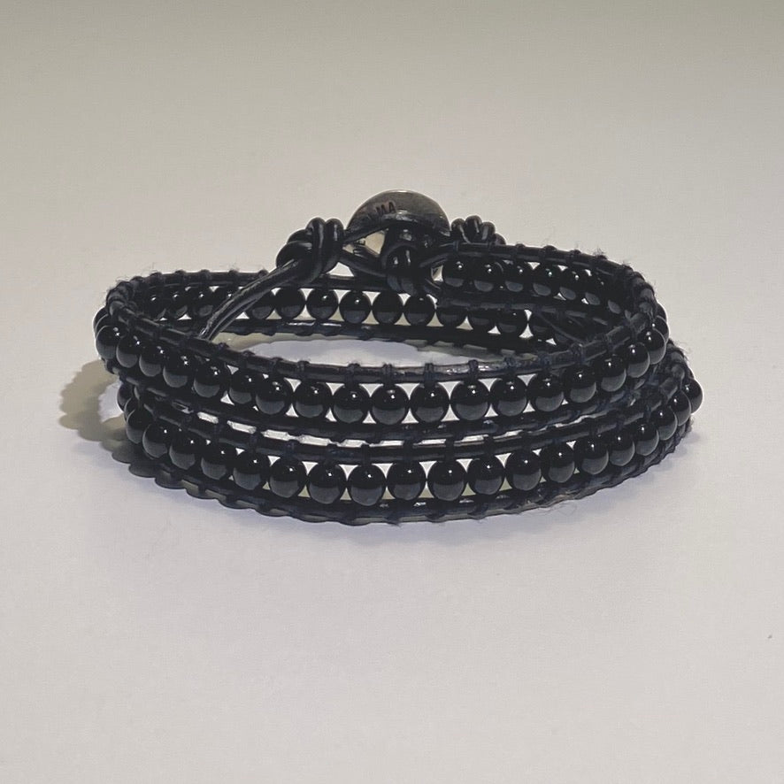 Black Onyx + Black Leather with 925 Silver - Spirit Wrist Virtue - Spirit Wrist