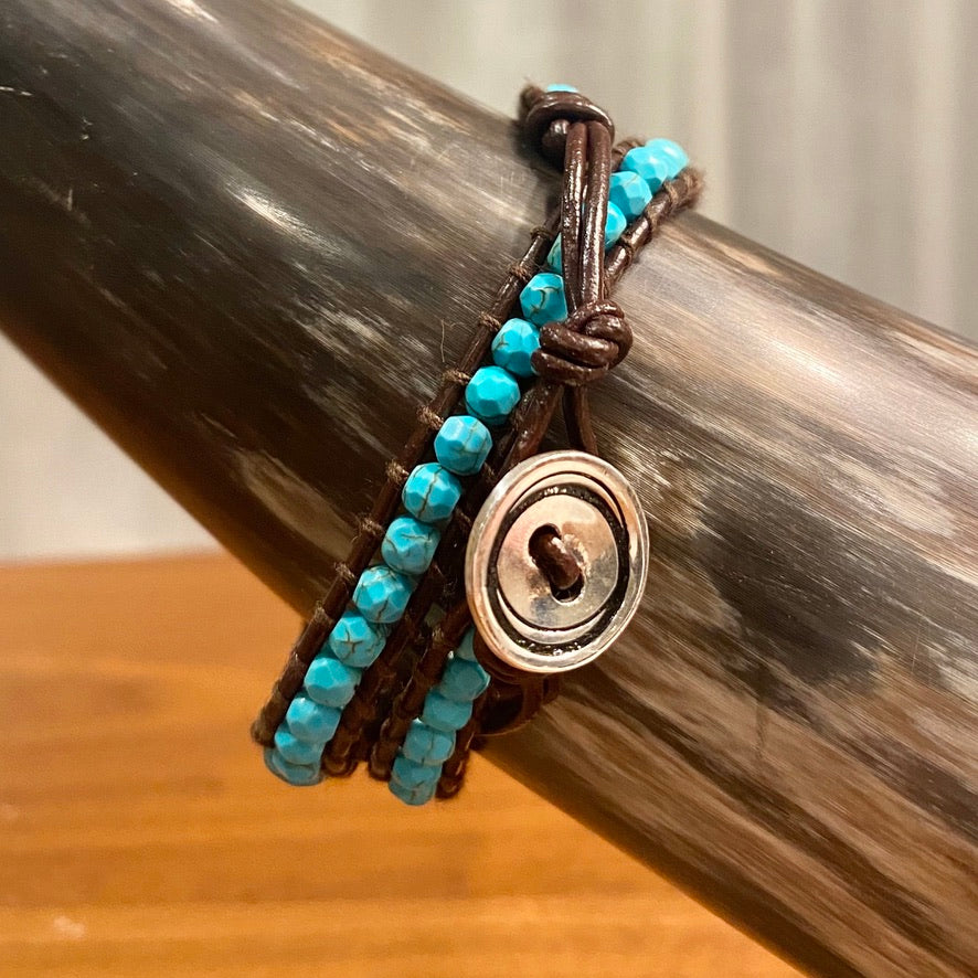 Turquoise Bead + Brown Leather with 925 Silver - Spirit Wrist Element - Spirit Wrist