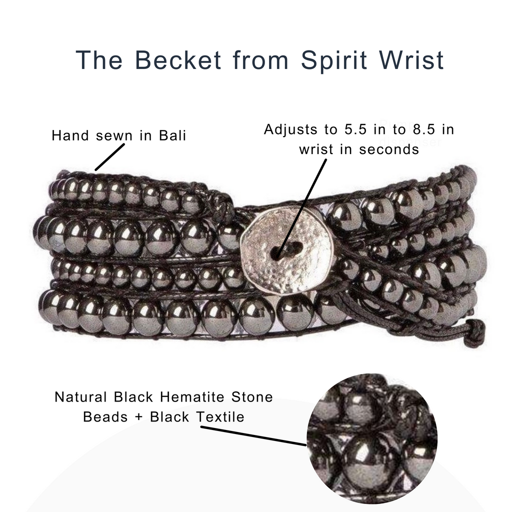 Black Hematite - Spirit Wrist Becket Mens Wrap Bracelet - Spirit Wrist
