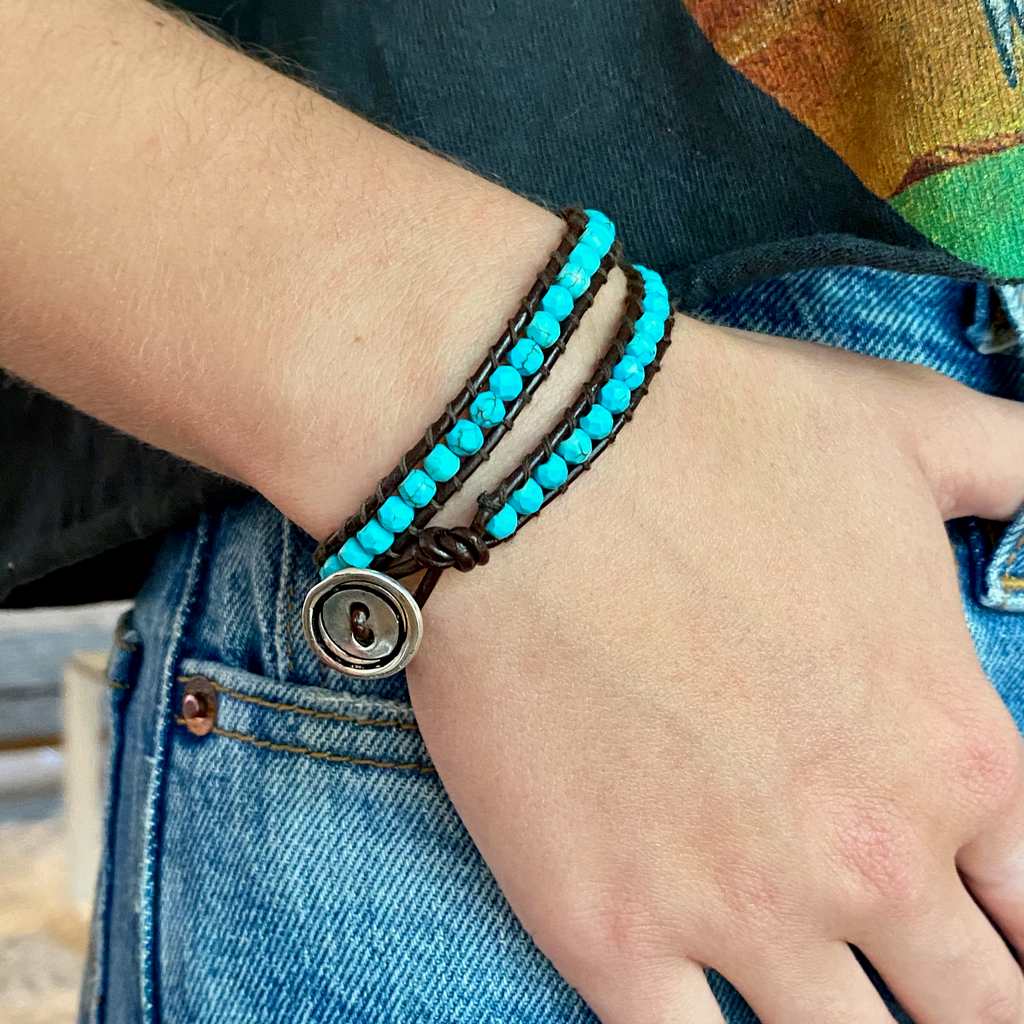 Turquoise Bead + Brown Leather with 925 Silver - Spirit Wrist Element - Spirit Wrist