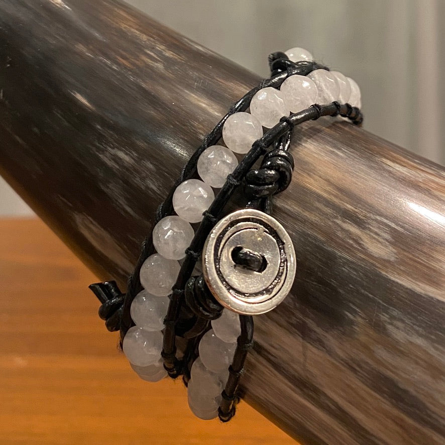 Moonstone Jade + Black Leather with 925 Silver - Spirit Wrist Lunar - Spirit Wrist