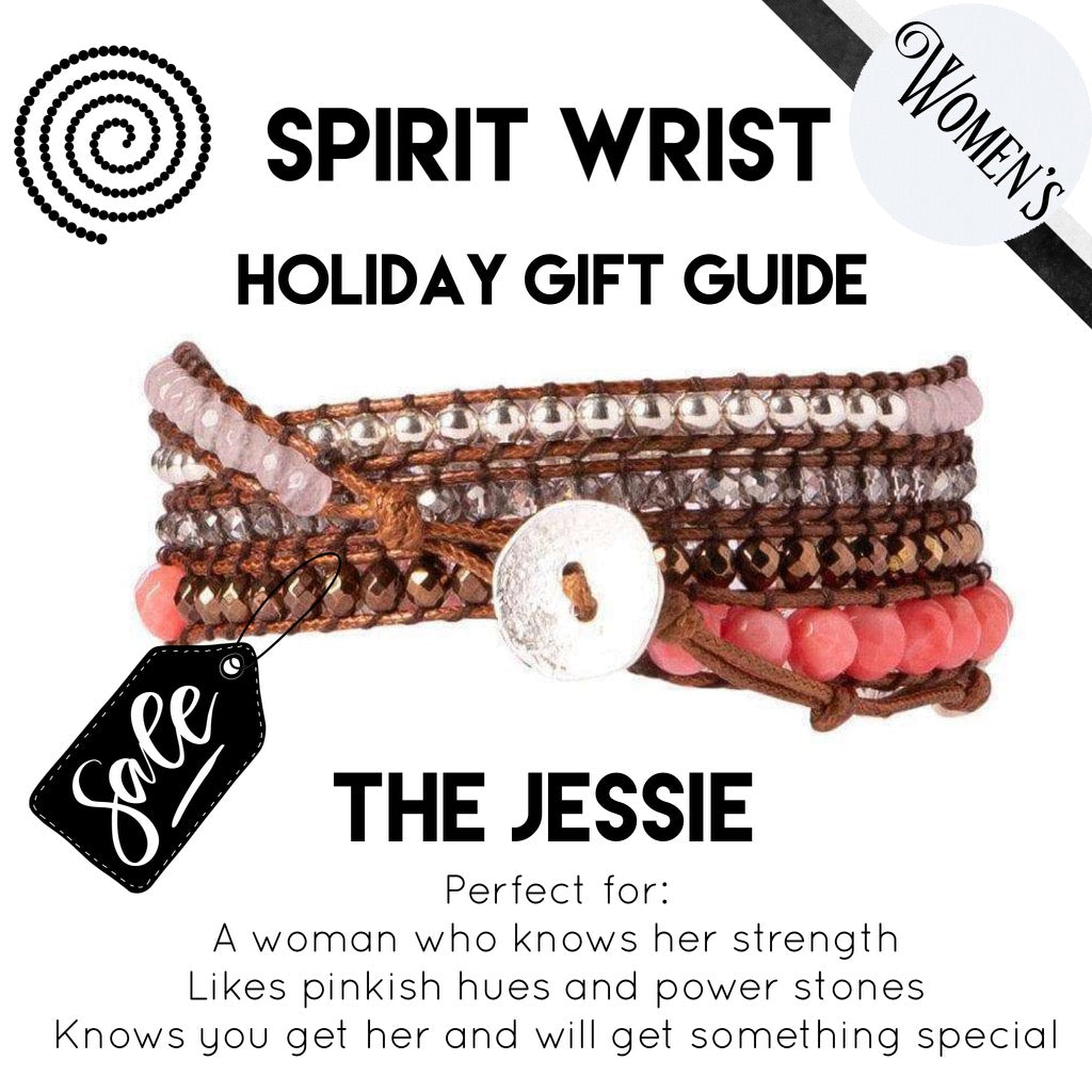 Rose Jade, Crystal + Hematite - Spirit Wrist Jessie Boho Wrap Bracelet - Spirit Wrist
