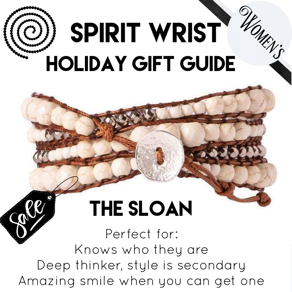 White Stone, Silver Hematite + Brown - Spirit Wrist Sloan Boho Wrap Bracelet - Spirit Wrist