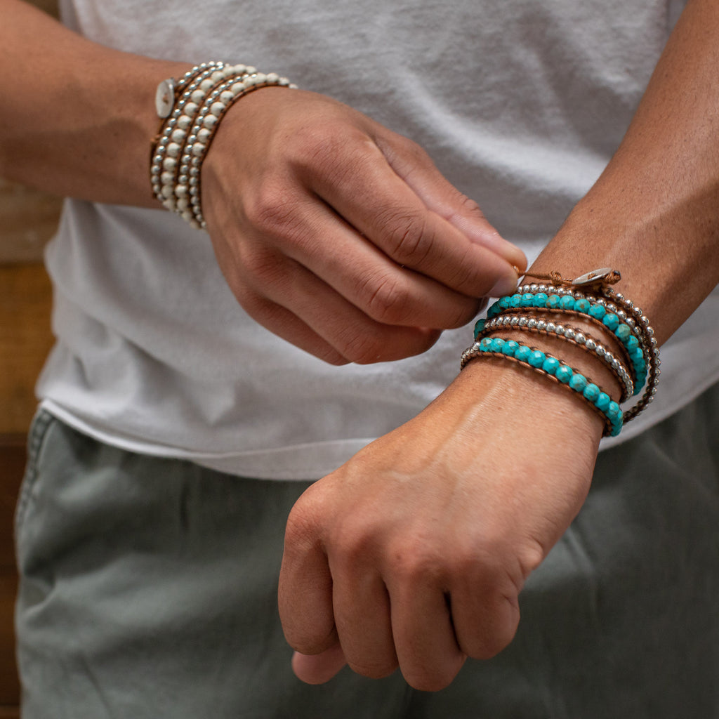 Turquoise Bead + Silver Zinc - Spirit Wrist Lennon Mens Bracelet - Spirit Wrist