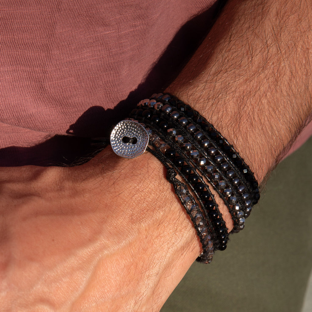 Black Onyx, Silver + Black Hematite - Spirit Wrist Reilly Mens Bracelet - Spirit Wrist