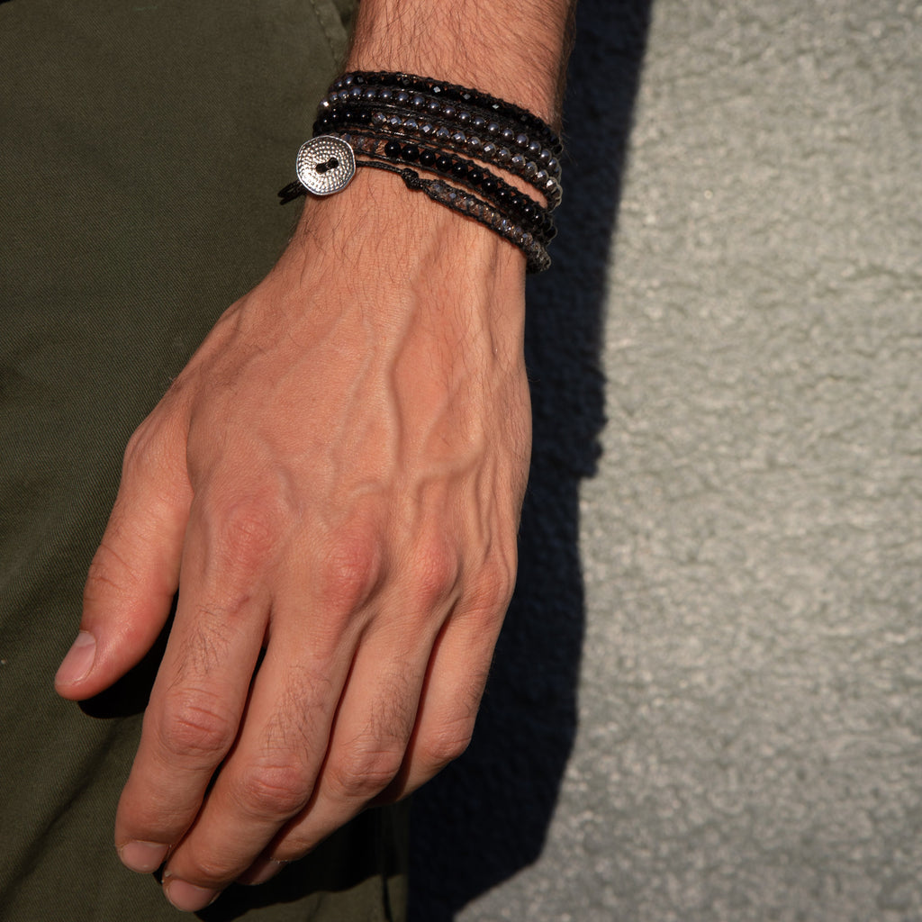 Black Onyx, Silver + Black Hematite - Spirit Wrist Reilly Mens Bracelet - Spirit Wrist