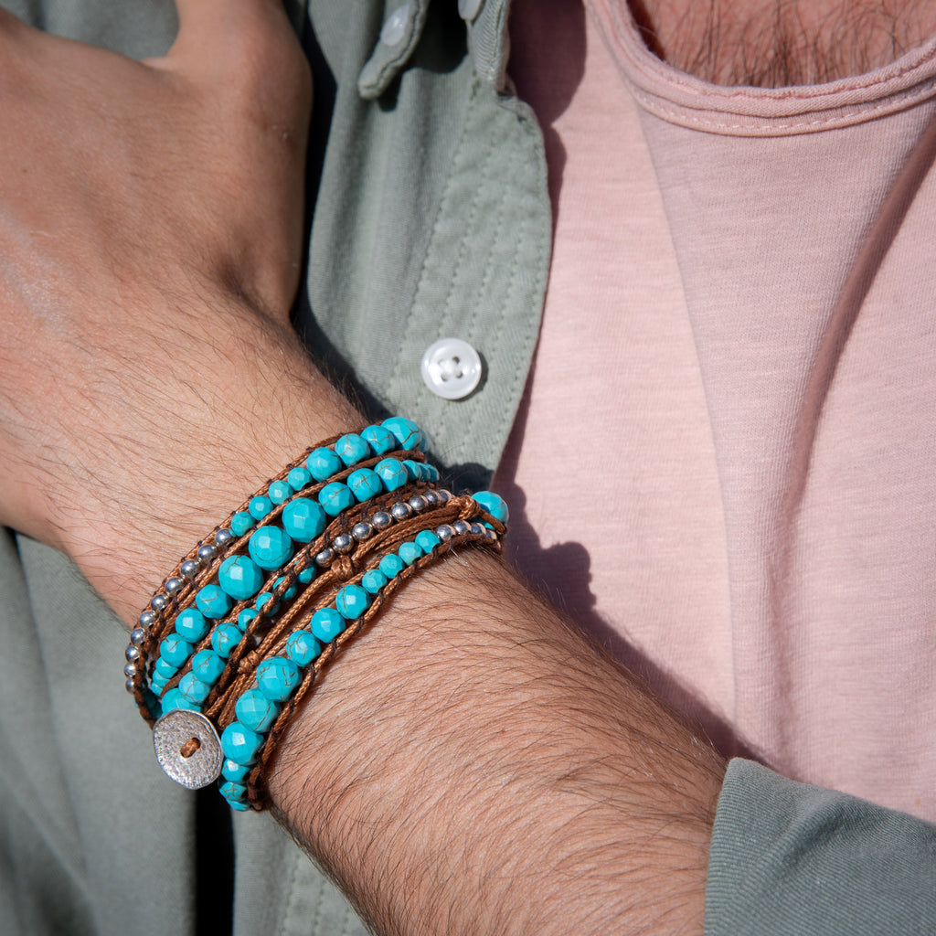 Turquoise Bead + Silver Zinc - Spirit Wrist River Mens Bracelet - Spirit Wrist