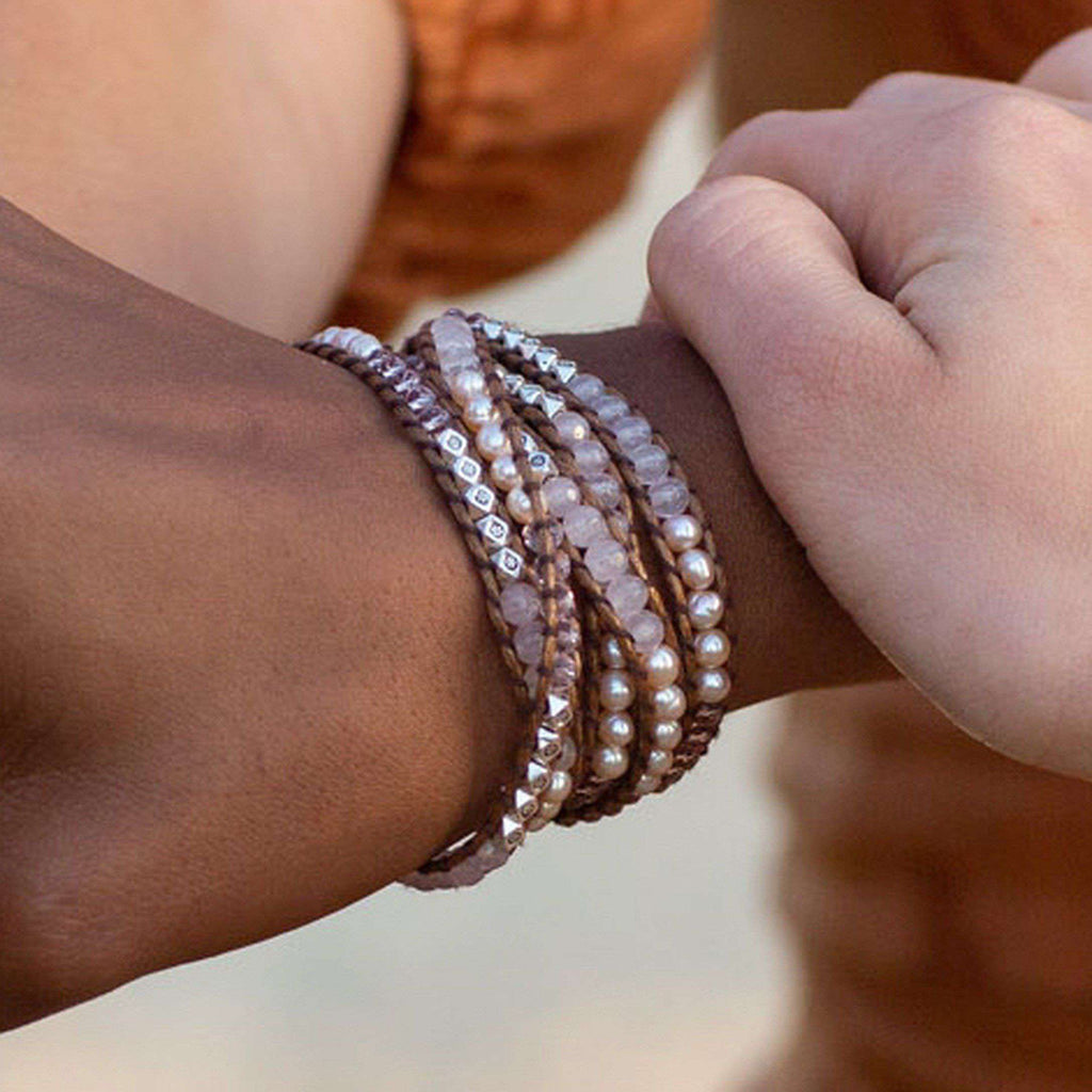 Rose Jade, Pink Pearl + Silver Zinc - Spirit Wrist Kassandra Boho Wrap Bracelet - Spirit Wrist