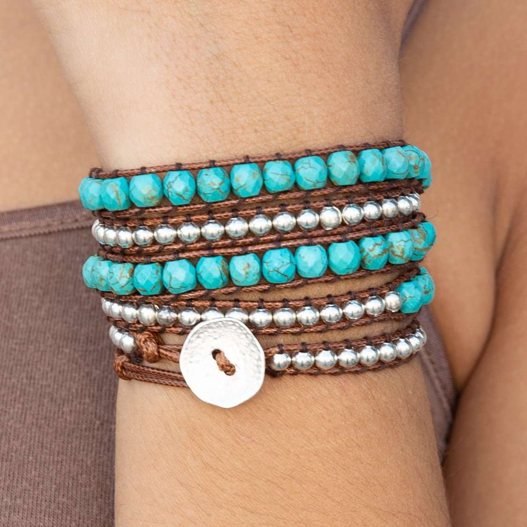 Turquoise Bead + Silver Zinc - Spirit Wrist Lennon Boho Wrap Bracelet - Spirit Wrist