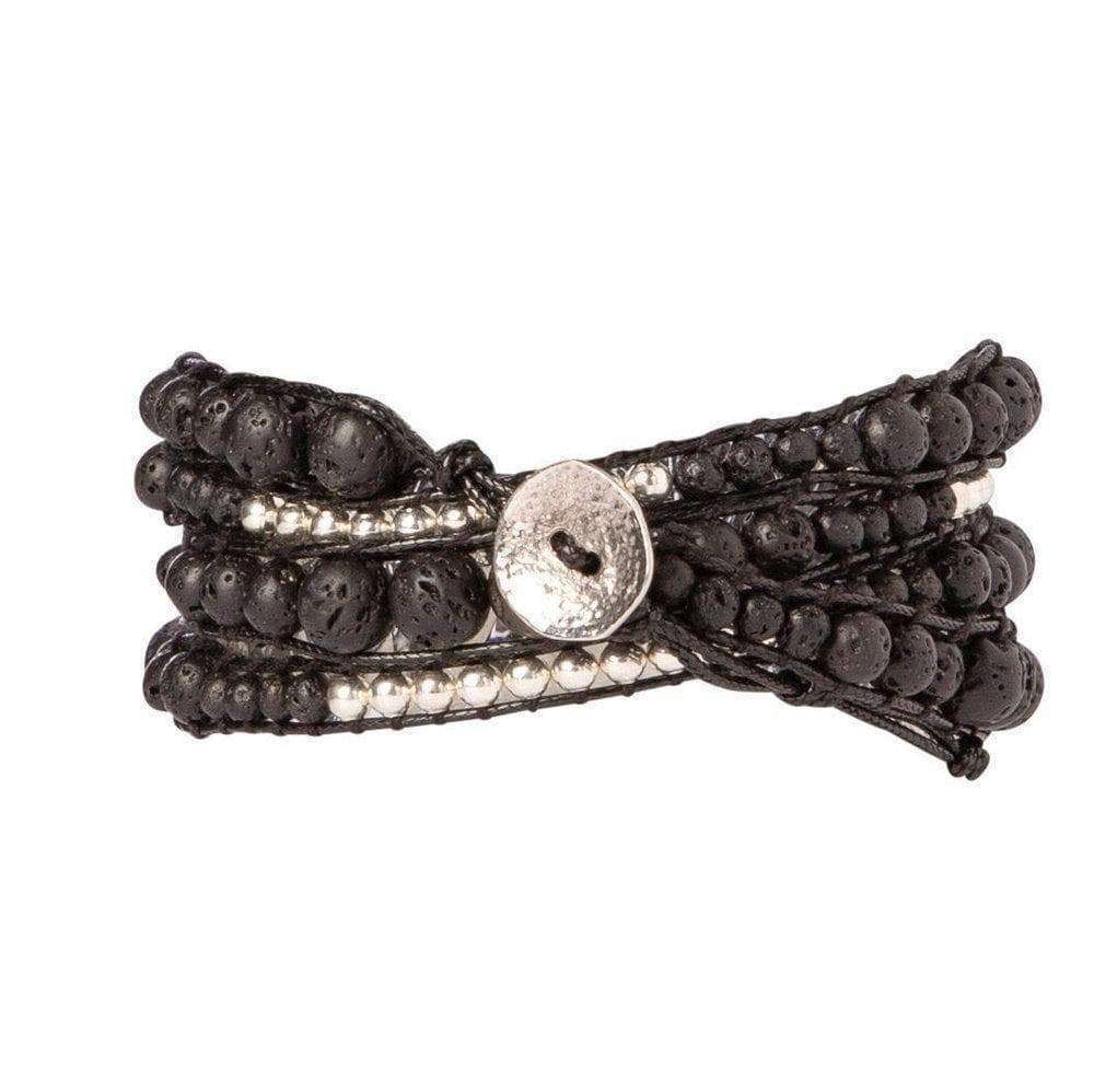 Black Lava Stone + Silver Zinc - Spirit Wrist Narmada Mens Bracelet - Spirit Wrist