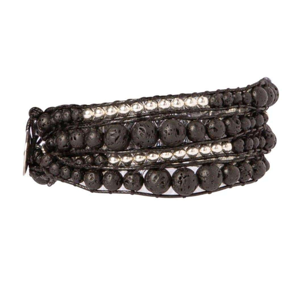 Lava Stone + Silver Zinc - Spirit Wrist Narmada Boho Wrap Bracelet - Spirit Wrist