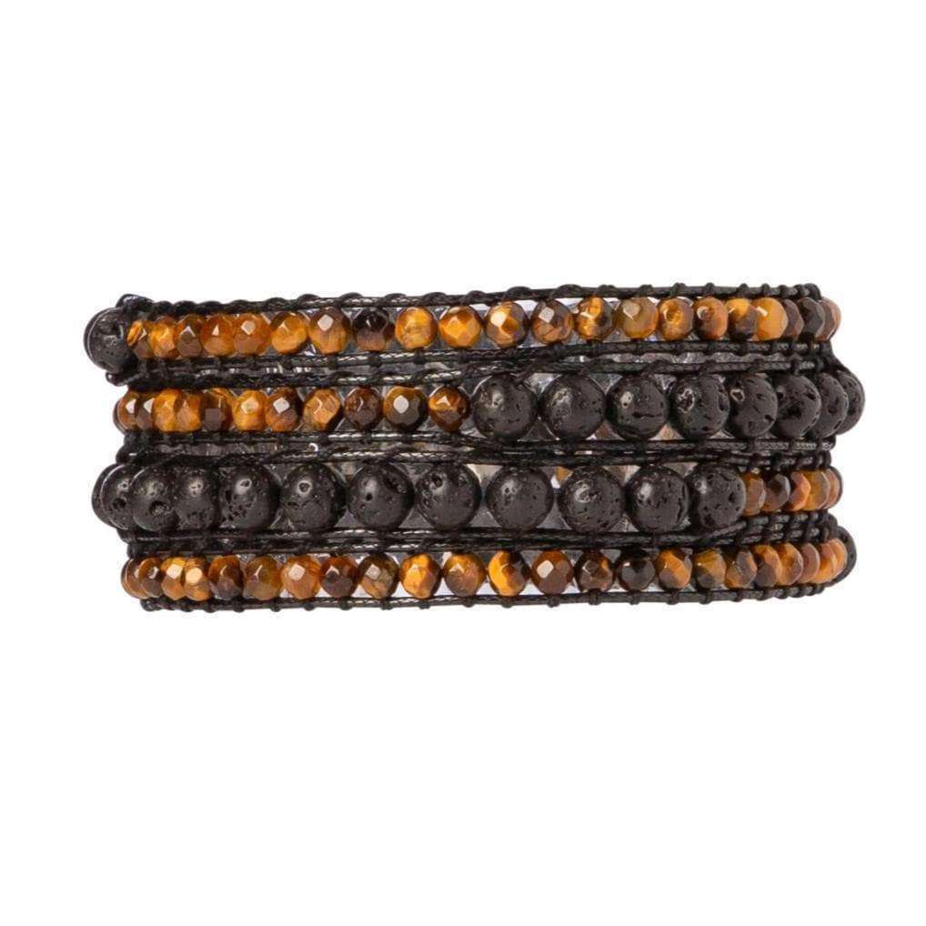 Black Lava Stone + Brown Tiger Eye - Spirit Wrist Summit Boho Wrap Bracelet - Spirit Wrist