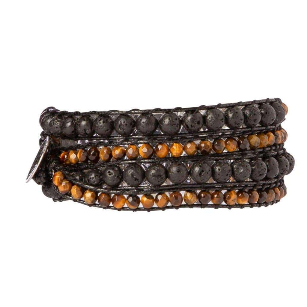 Black Lava Stone + Brown Tiger Eye - Spirit Wrist Summit Boho Wrap Bracelet - Spirit Wrist